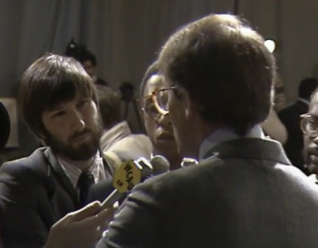 Dave Davies in 1985 interviewing sources during coverage of the MOVE Commission hearings that WHYY hosted and broadcast live.